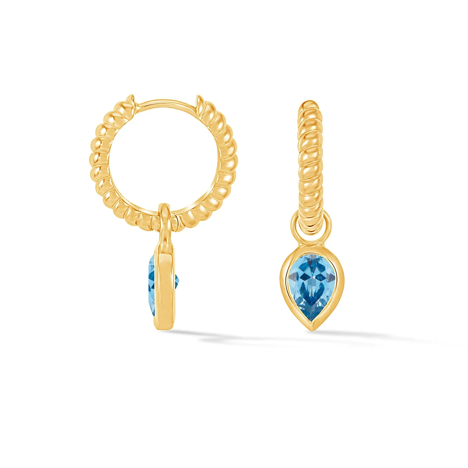 Blue Topaz Twist Huggie Charm Hoops