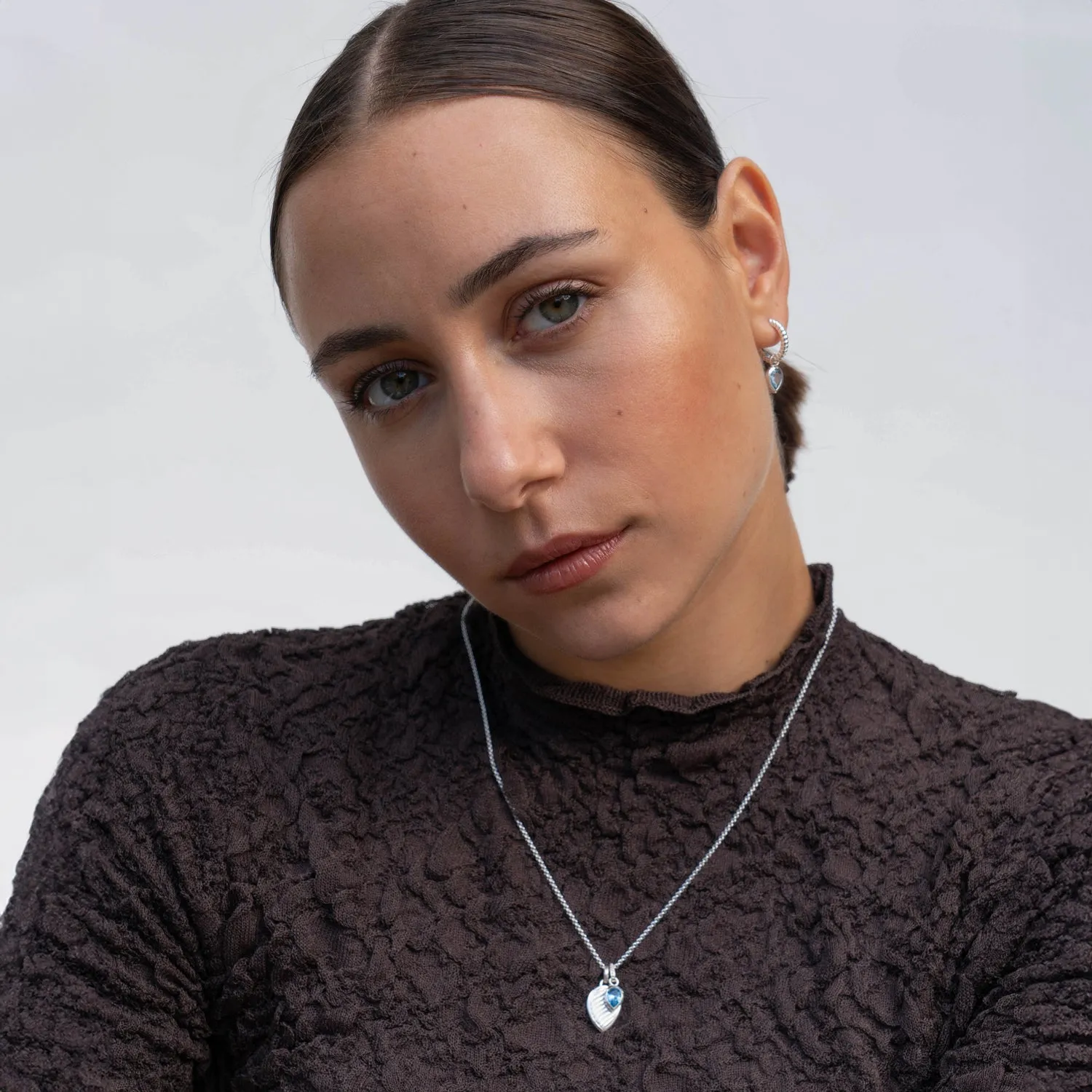 Blue Topaz Twist Huggie Charm Hoops