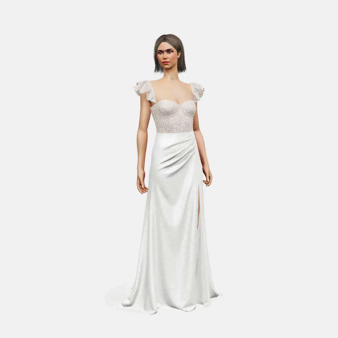 Bustier w/ rufflfe straps  draped
