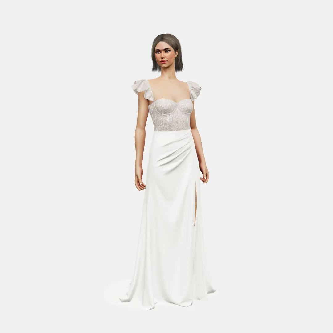 Bustier w/ rufflfe straps  draped