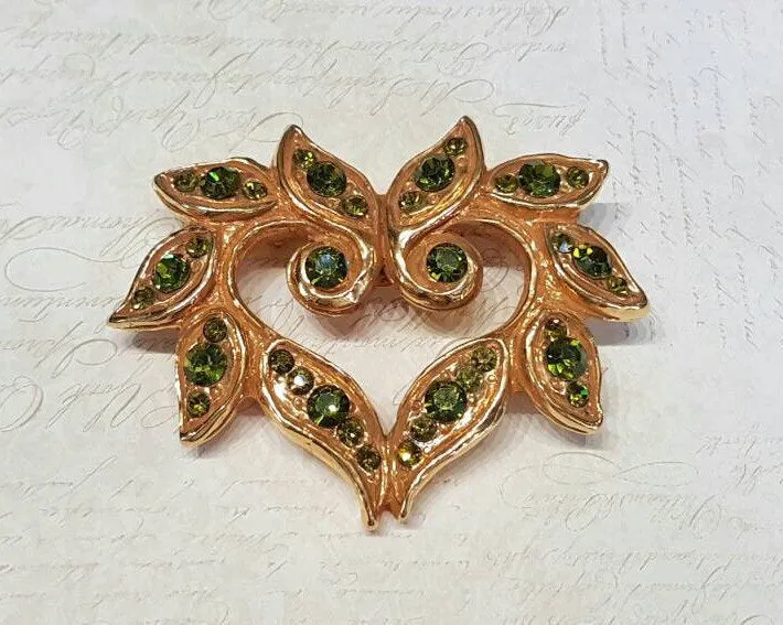 Christian Lacroix Brooch Gold Olive Green Crystal Vintage