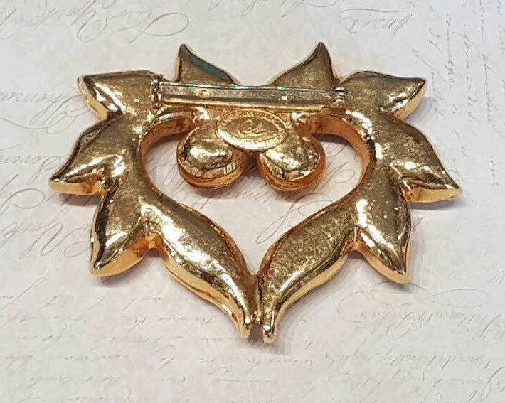 Christian Lacroix Brooch Gold Olive Green Crystal Vintage