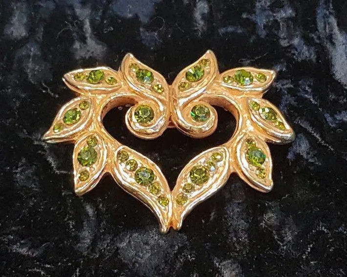 Christian Lacroix Brooch Gold Olive Green Crystal Vintage