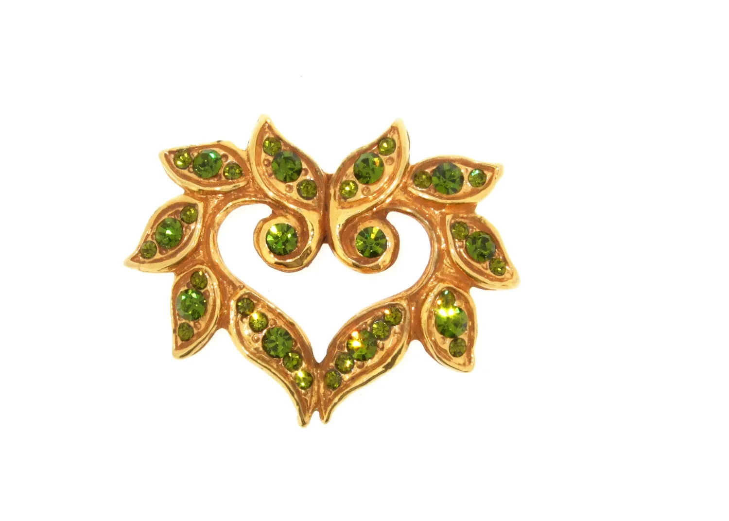 Christian Lacroix Brooch Gold Olive Green Crystal Vintage