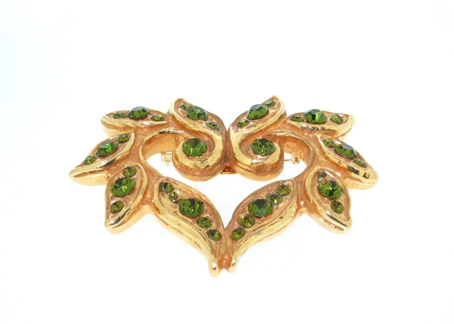 Christian Lacroix Brooch Gold Olive Green Crystal Vintage