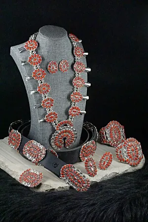 Coral & Sterling Silver Squash Blossom Set - Justina Wilson