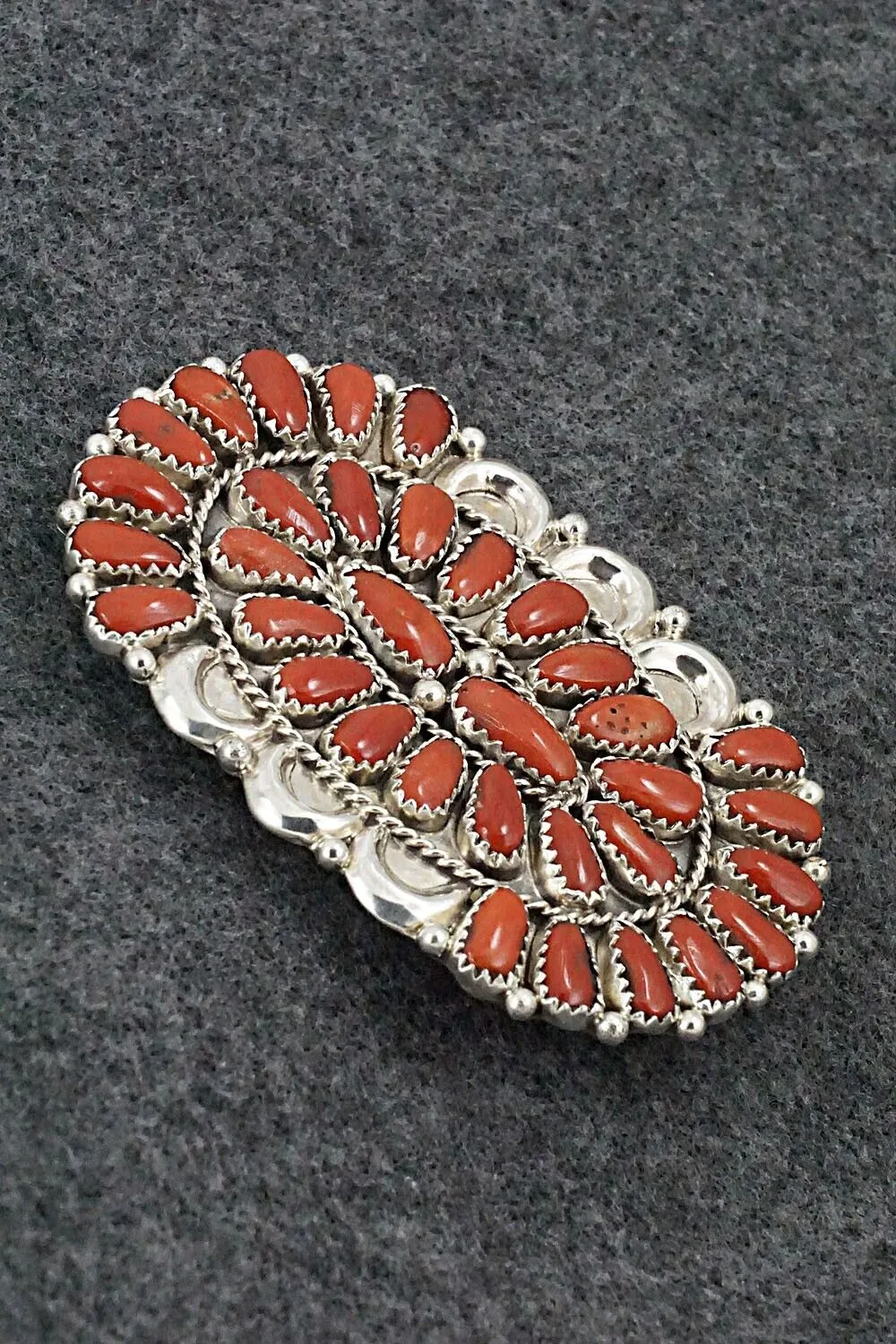 Coral & Sterling Silver Squash Blossom Set - Justina Wilson