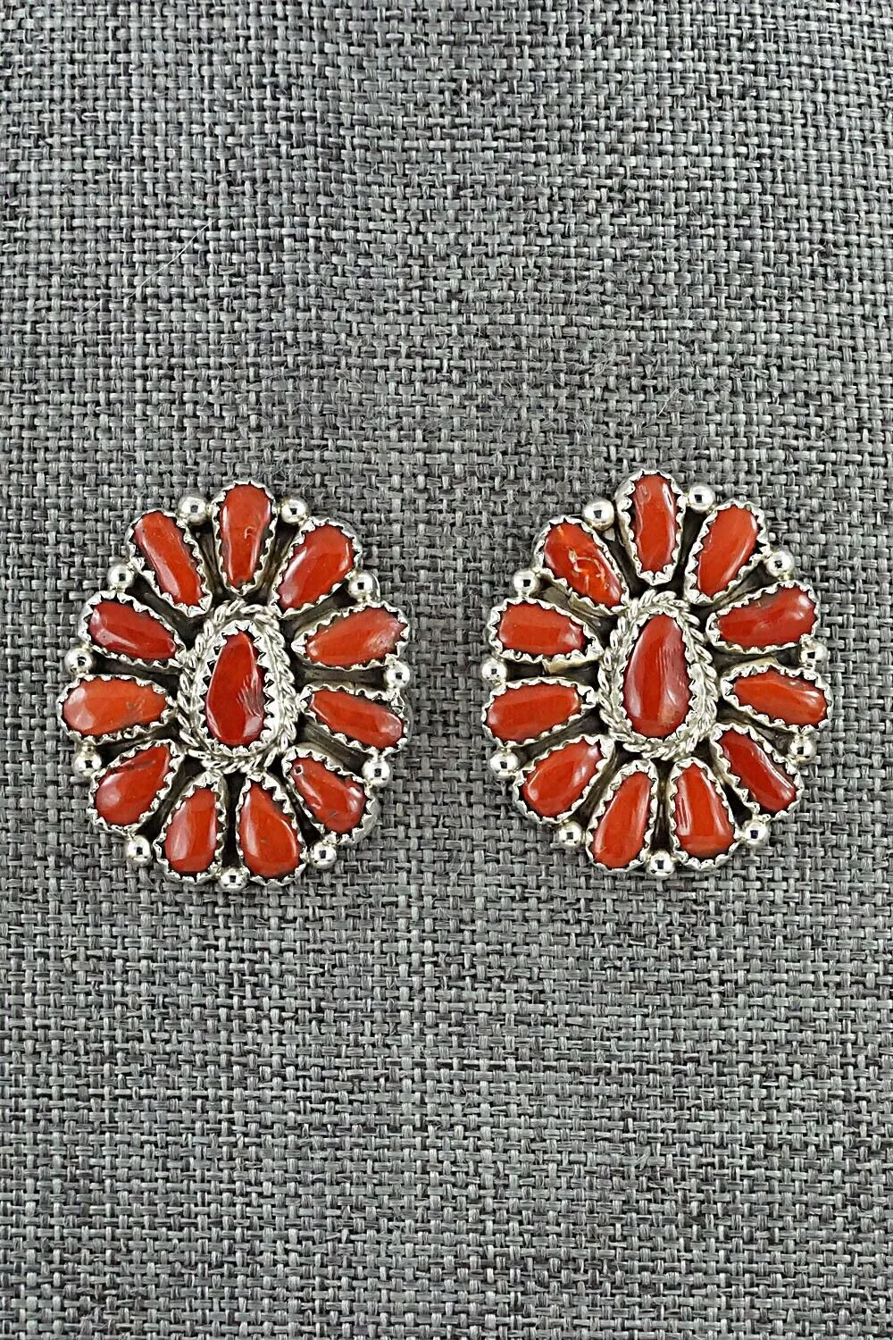 Coral & Sterling Silver Squash Blossom Set - Justina Wilson