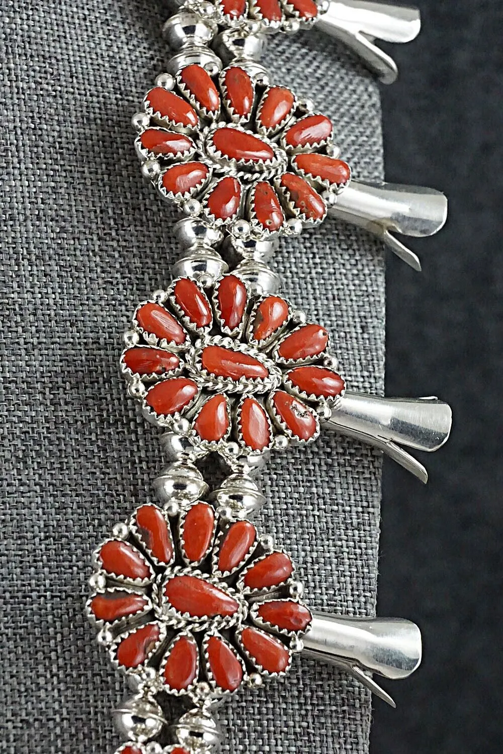 Coral & Sterling Silver Squash Blossom Set - Justina Wilson