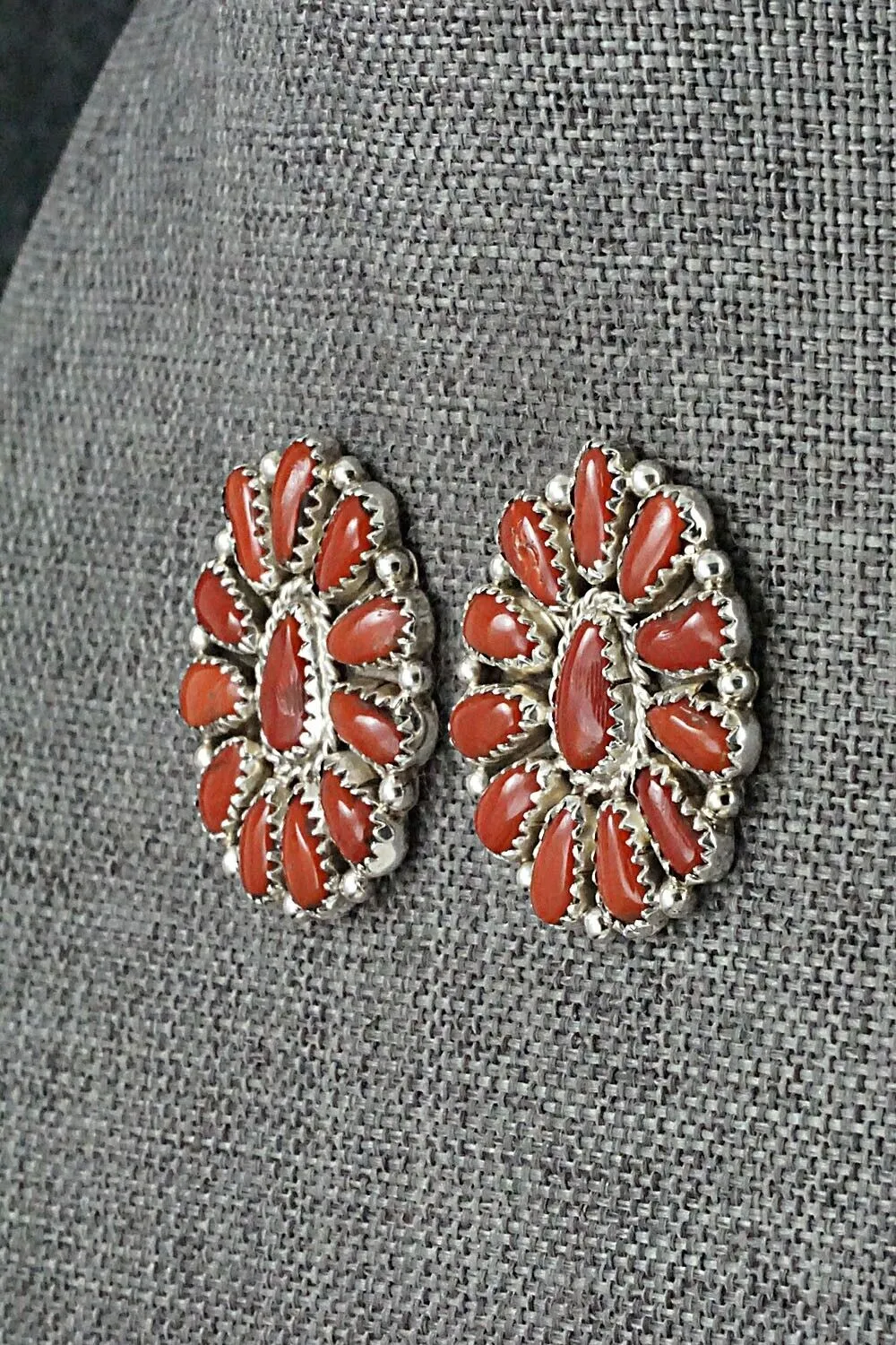 Coral & Sterling Silver Squash Blossom Set - Justina Wilson