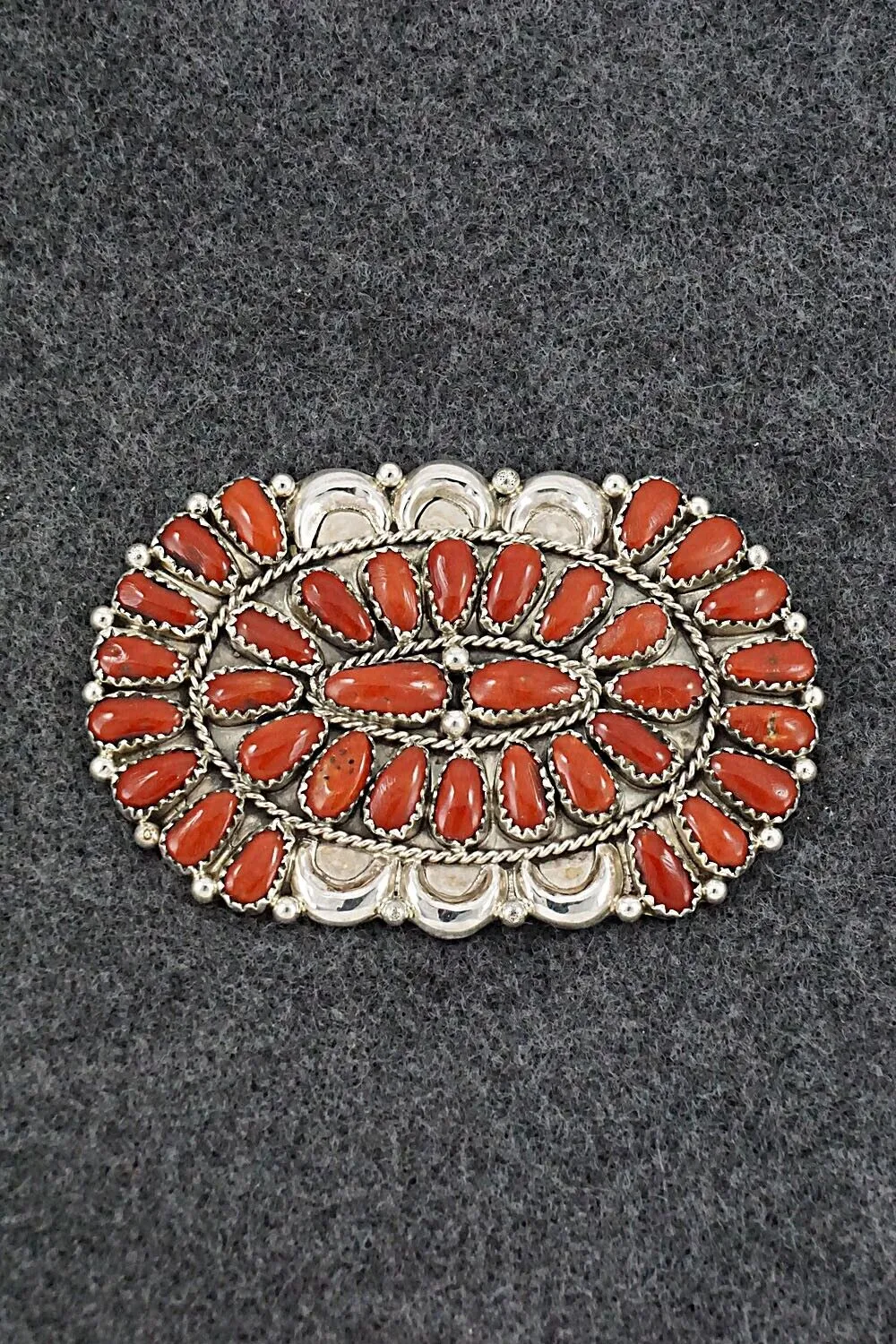 Coral & Sterling Silver Squash Blossom Set - Justina Wilson