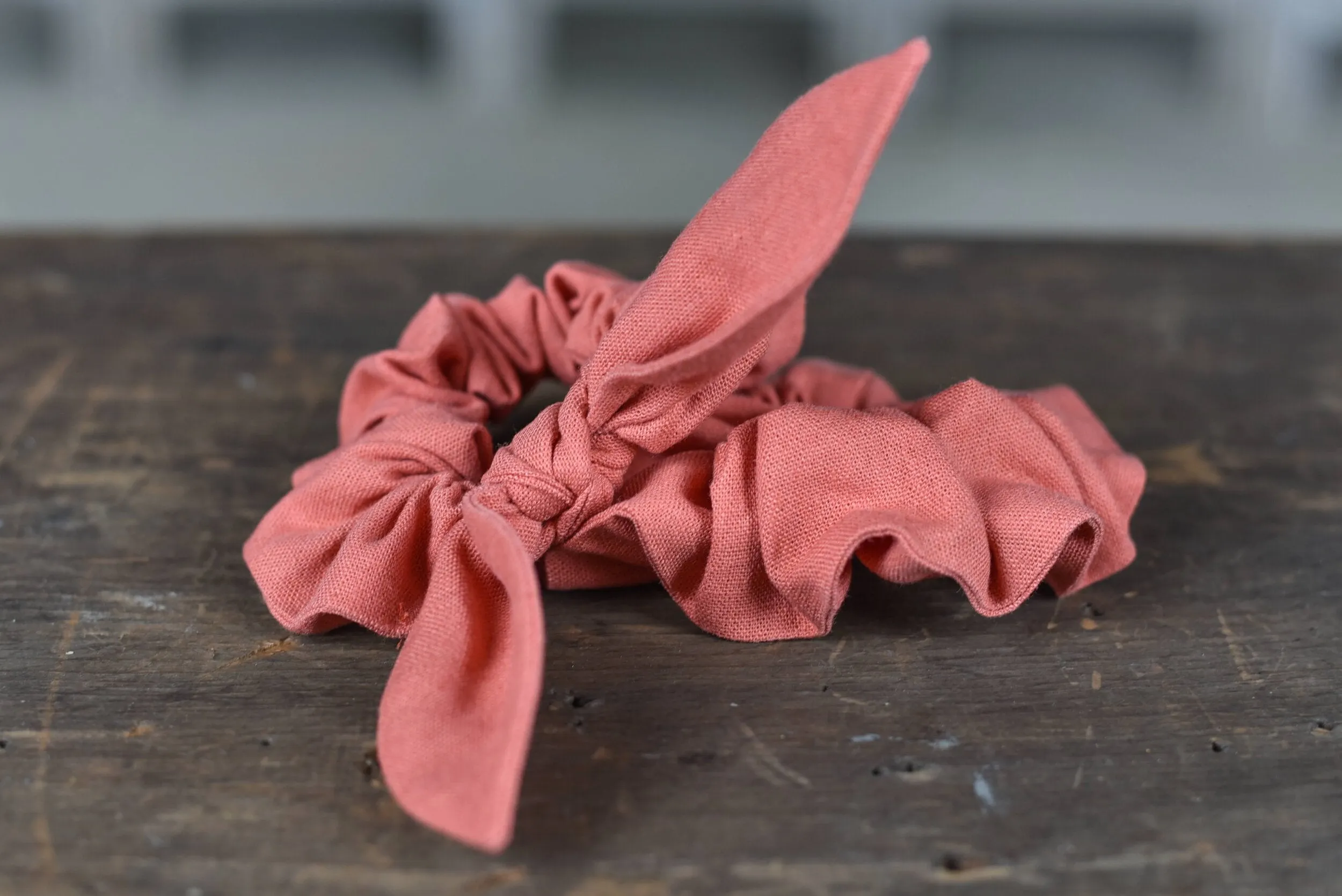 Coral Pink Linen Scrunchie