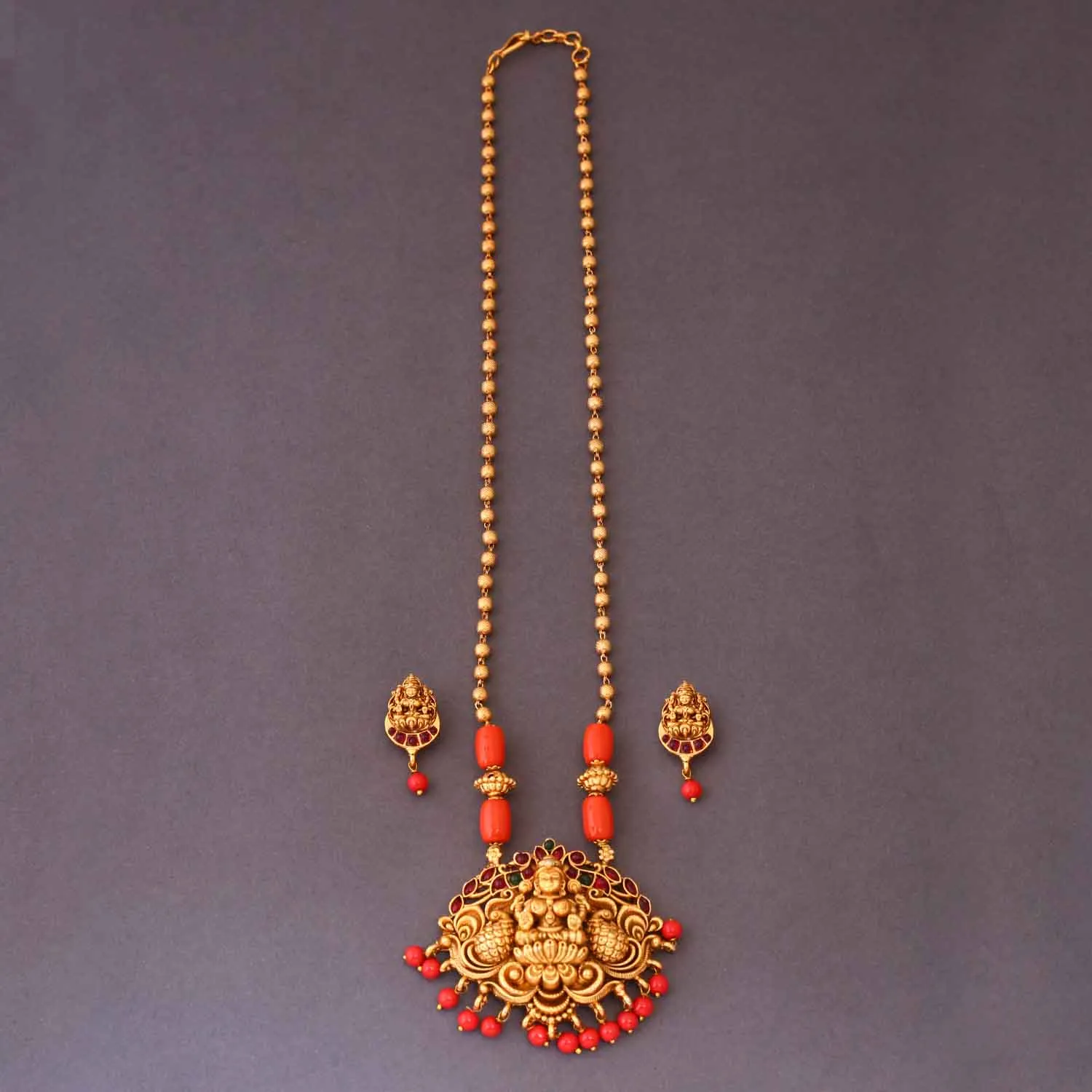 Coral Urmiga Temple Jewellery Set - New Arrival