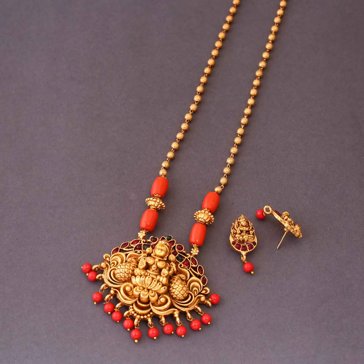 Coral Urmiga Temple Jewellery Set - New Arrival