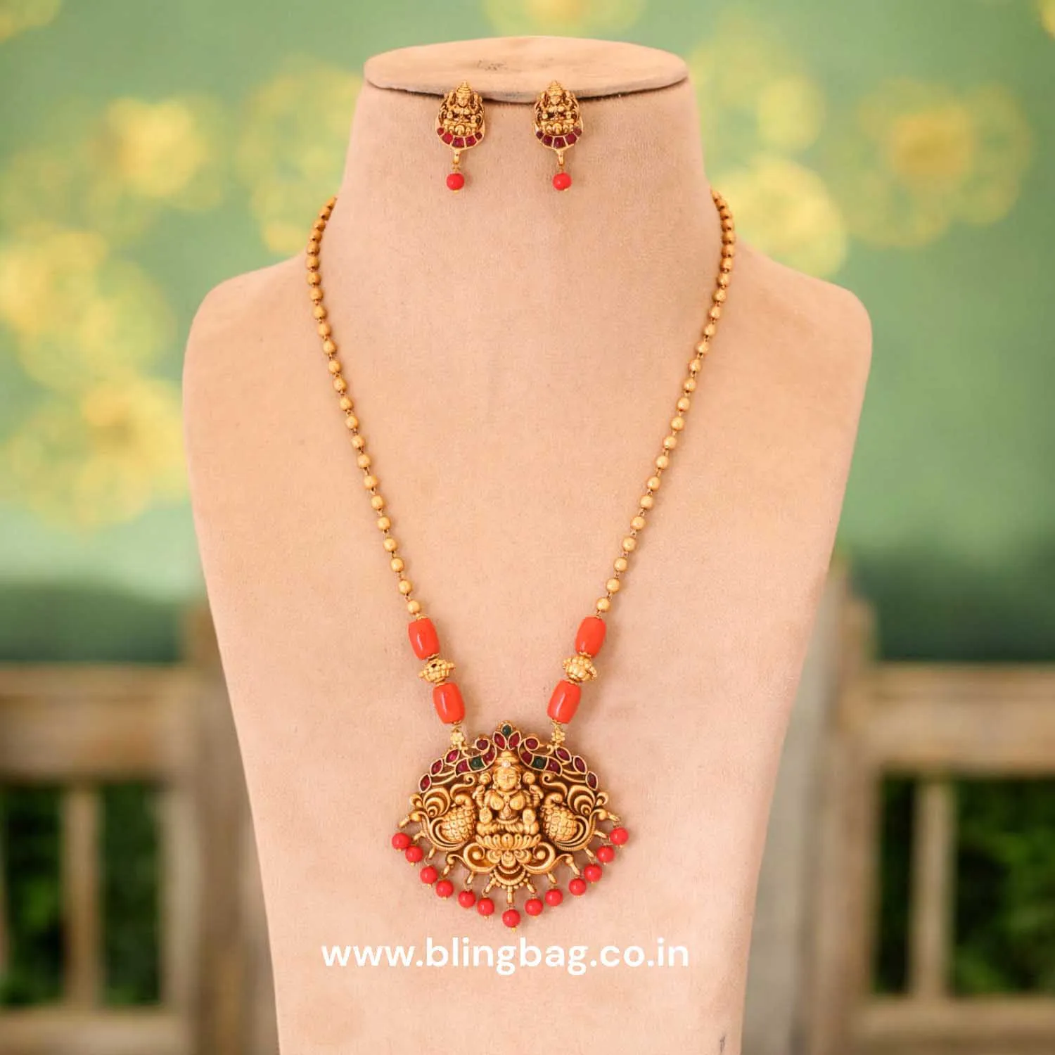 Coral Urmiga Temple Jewellery Set - New Arrival