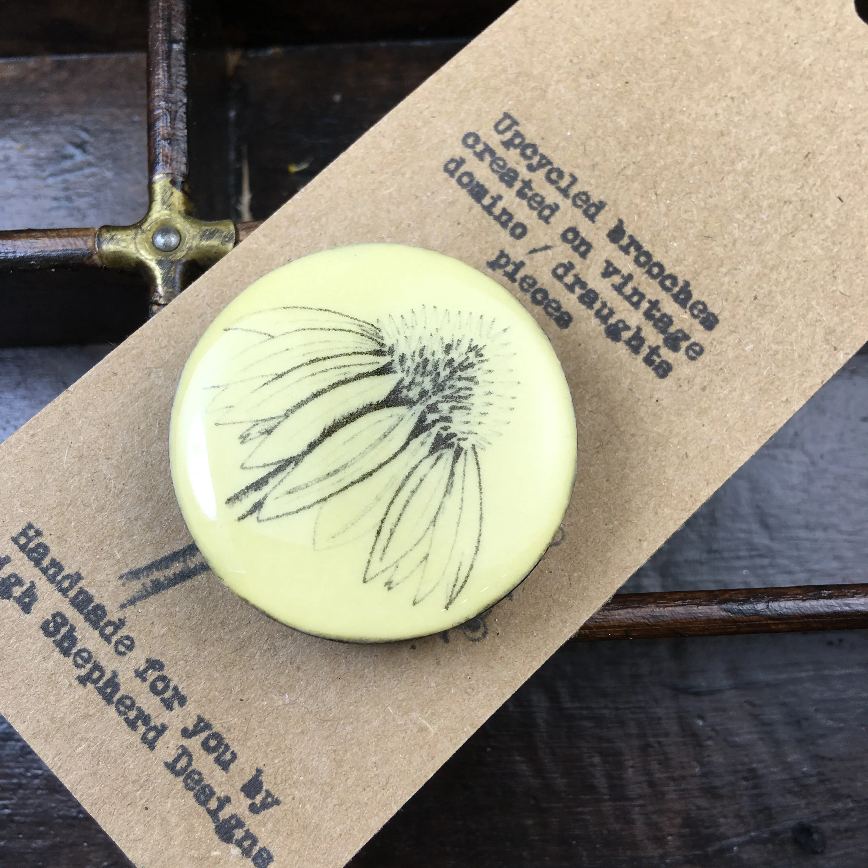Cottage Garden Draughts Piece Brooch -  Echinacea