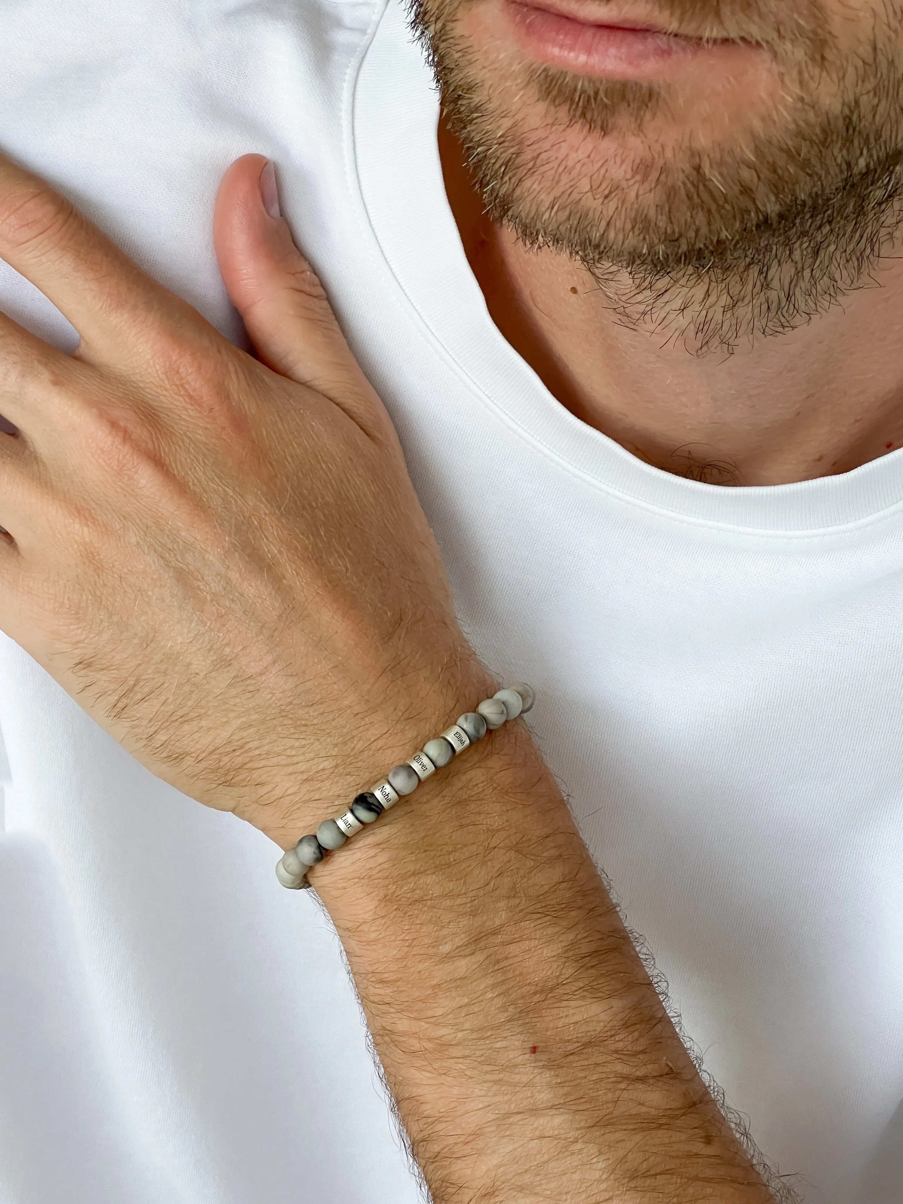 Dad's Legacy Beads Bracelet w/ Black Onyx Stones - 925 Sterling Silver