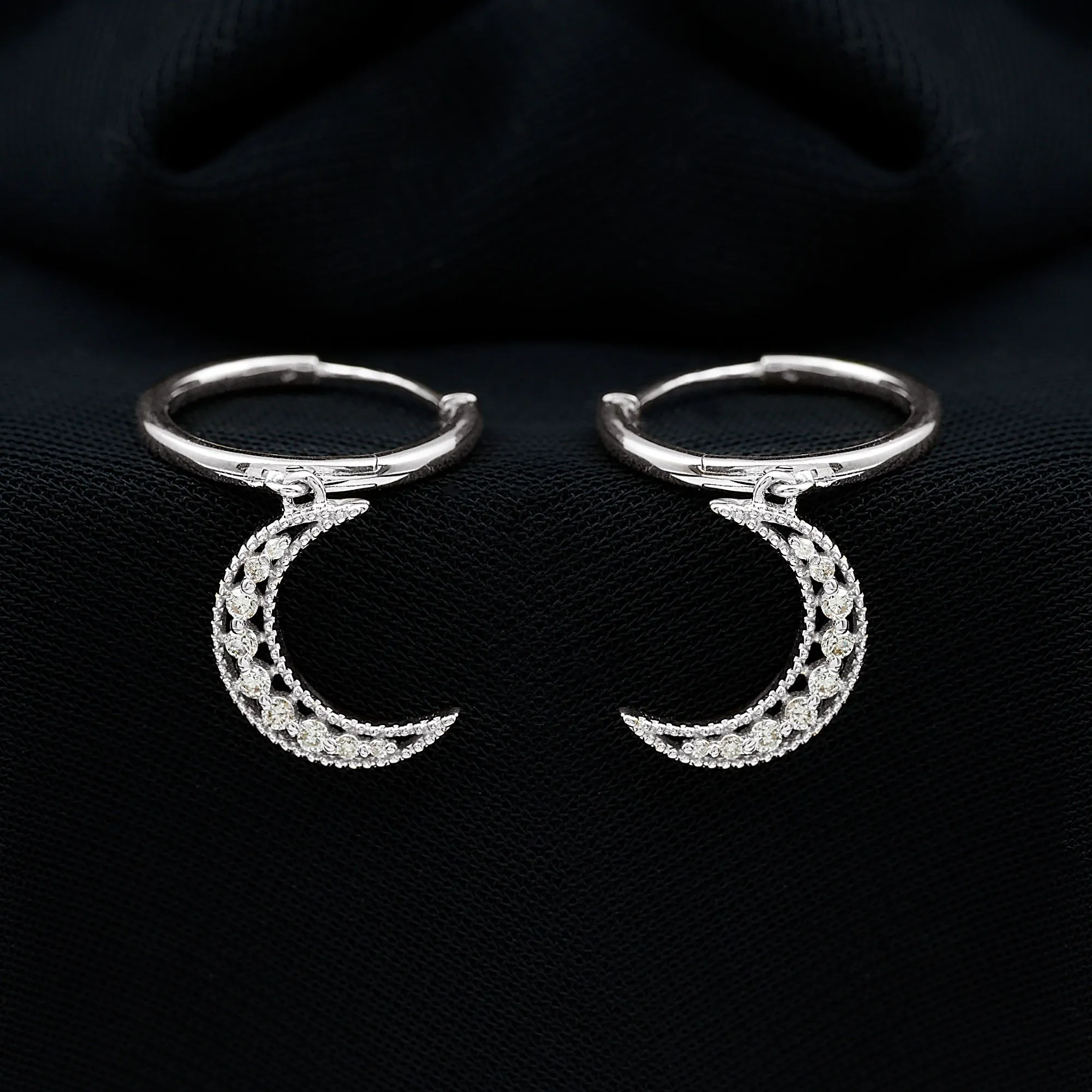 Diamond Moon Drop Hoop Earrings