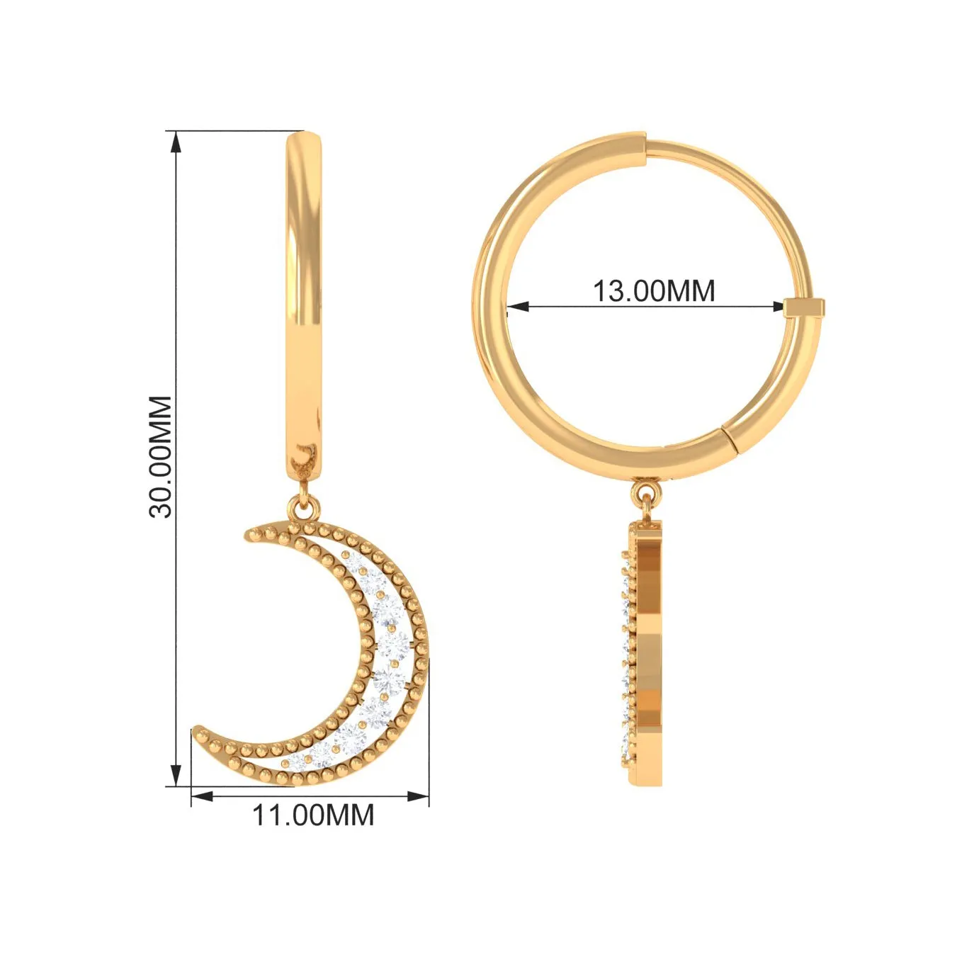 Diamond Moon Drop Hoop Earrings
