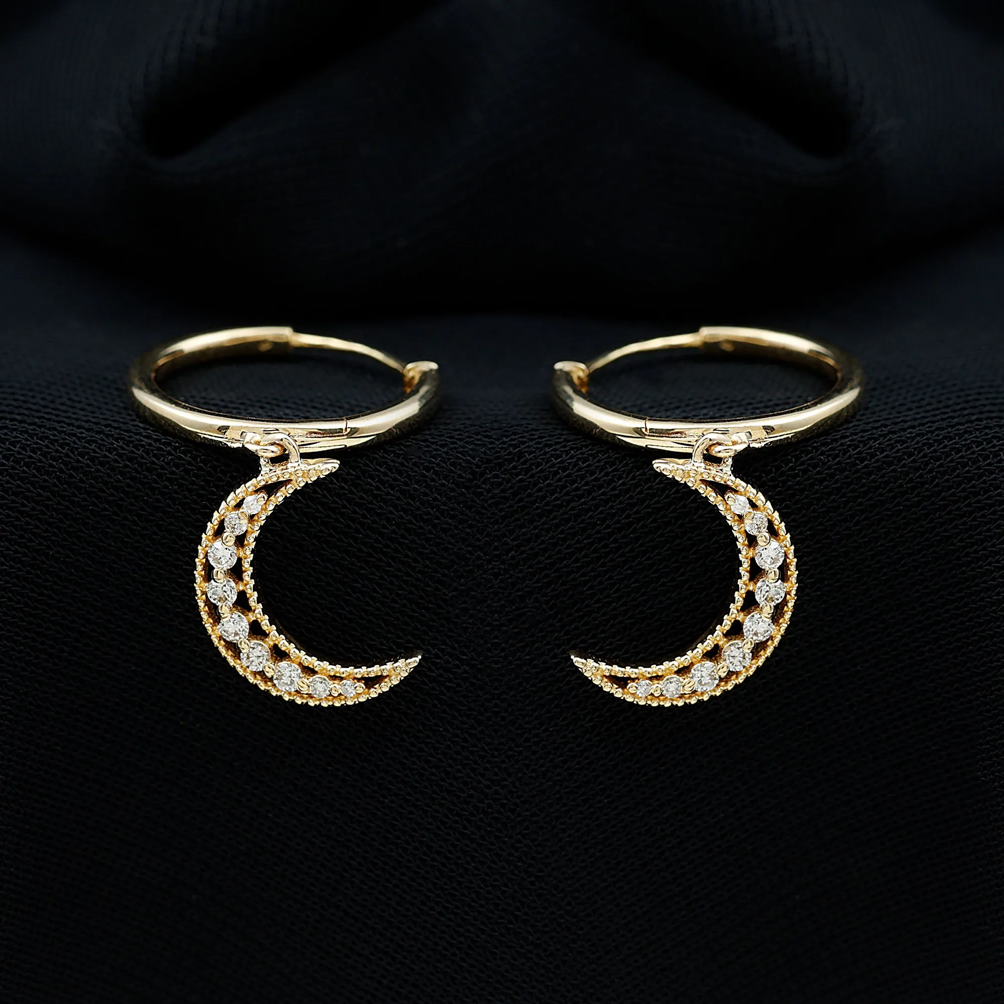 Diamond Moon Drop Hoop Earrings