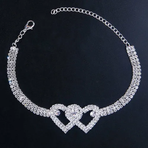Double Heart Anklet Bracelet for Women Beach Ankles Jewelry