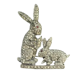Early Pot Metal Pavé Baby Bunny Storybook Brooch