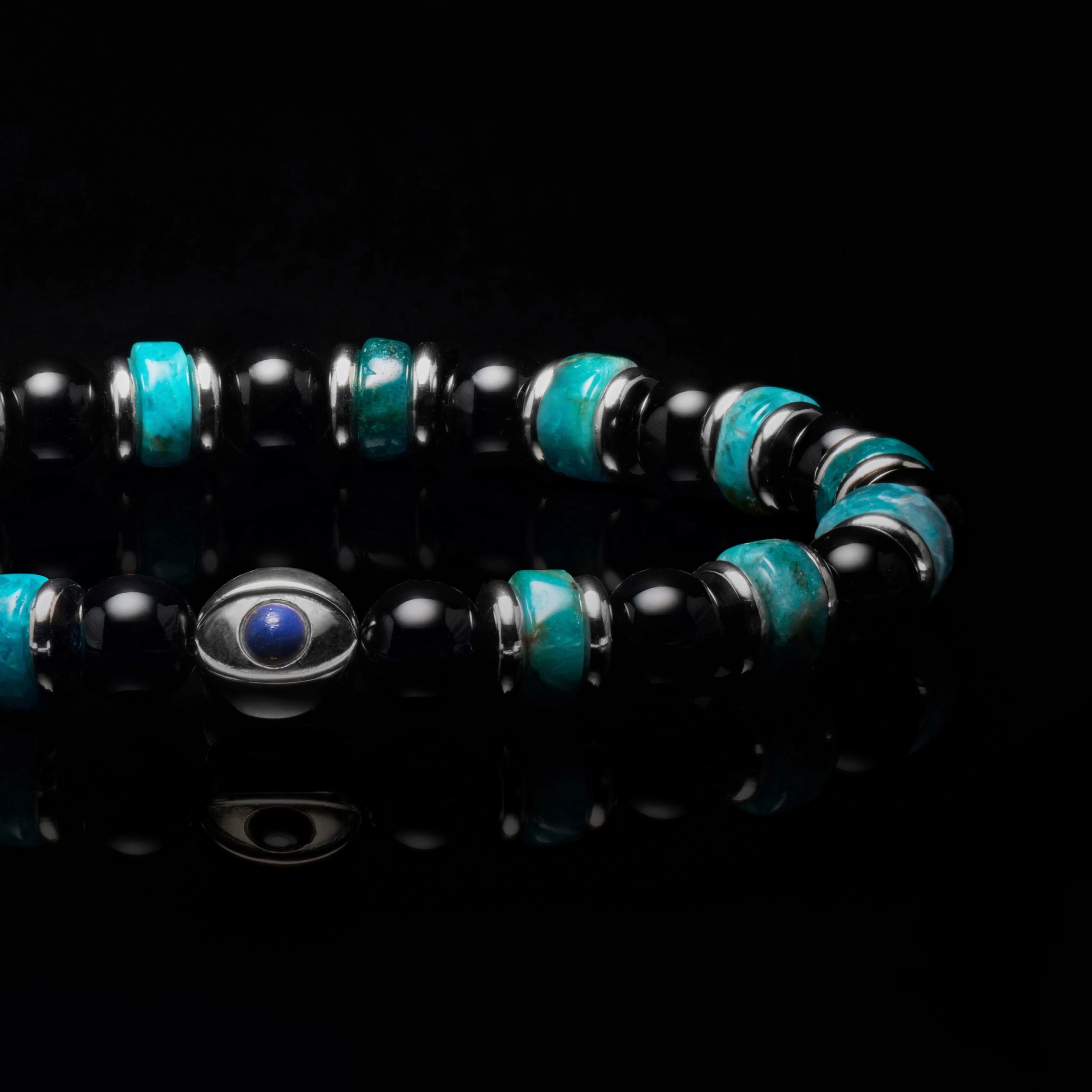 Evil Eye Turquoise & Onyx Beaded Bracelet