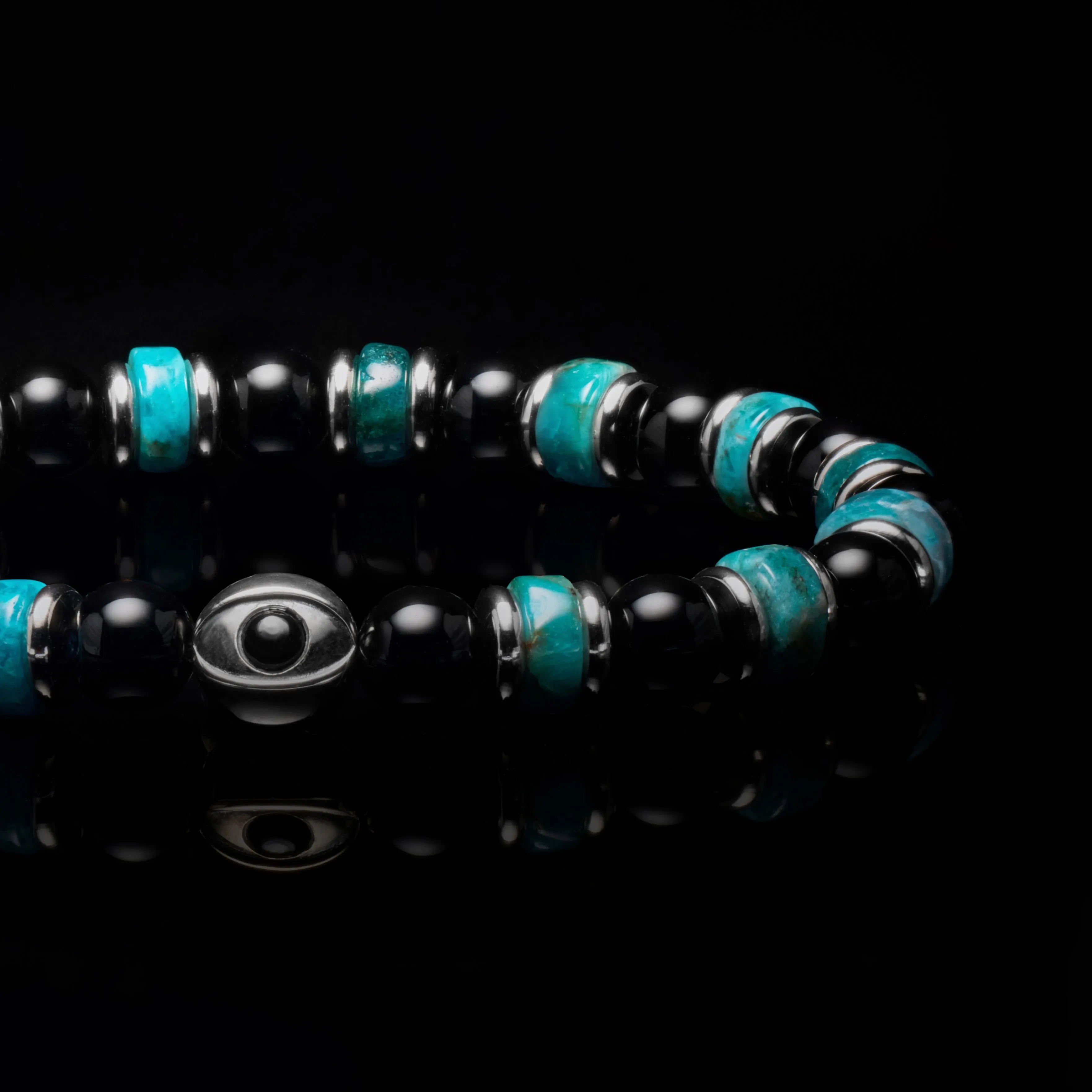 Evil Eye Turquoise & Onyx Beaded Bracelet