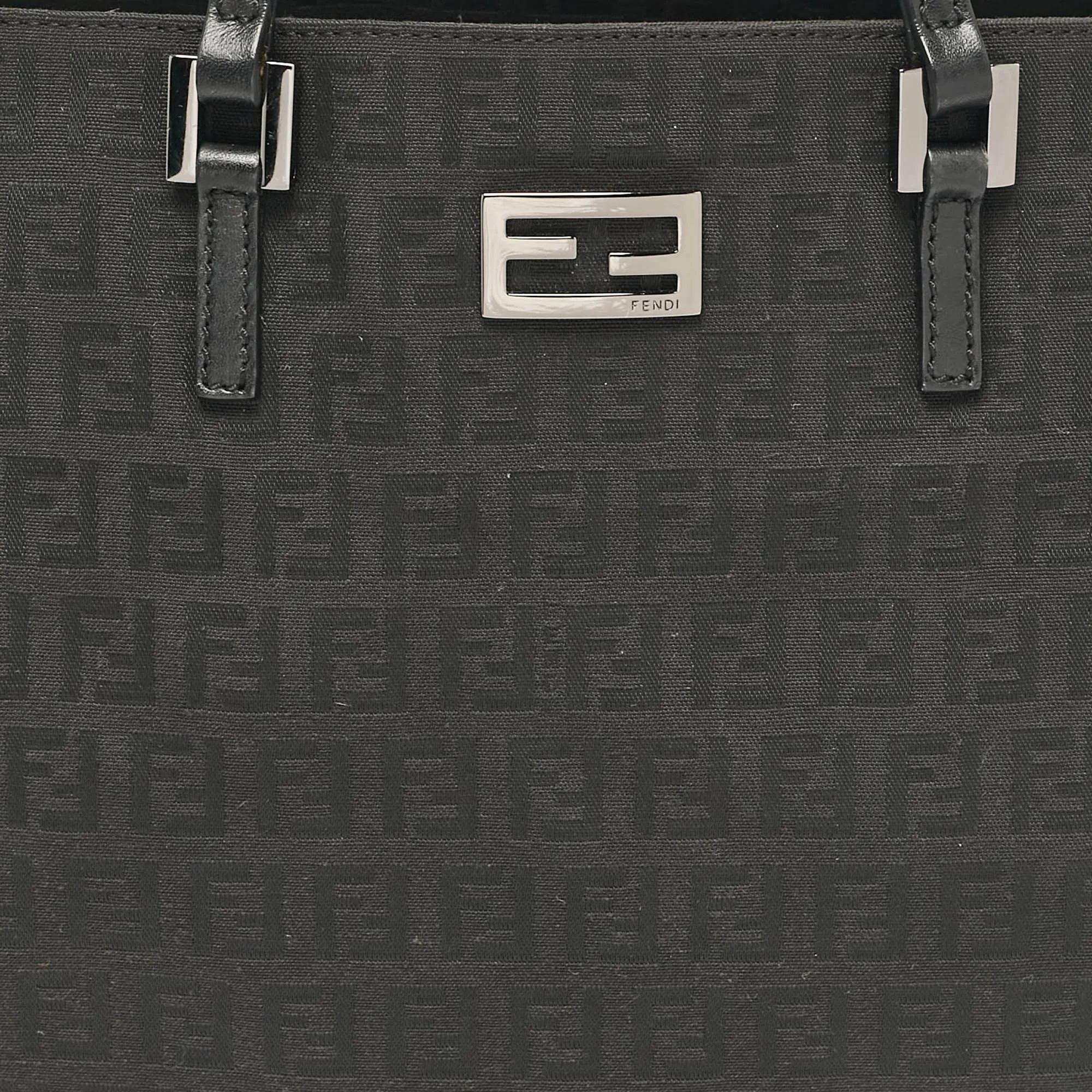 Fendi Black Zucchino Fabric And Leather Tote