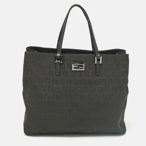 Fendi Black Zucchino Fabric And Leather Tote