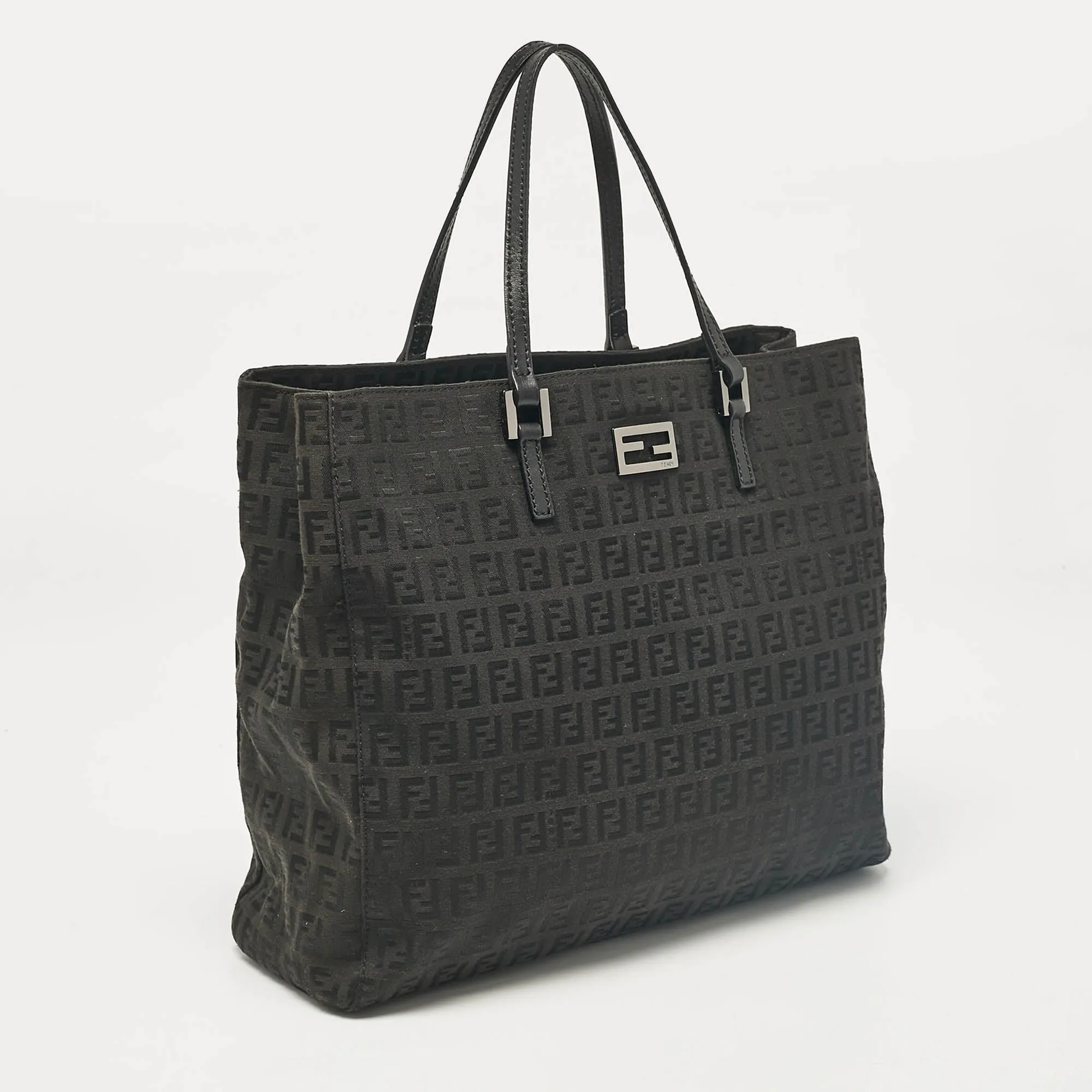 Fendi Black Zucchino Fabric And Leather Tote