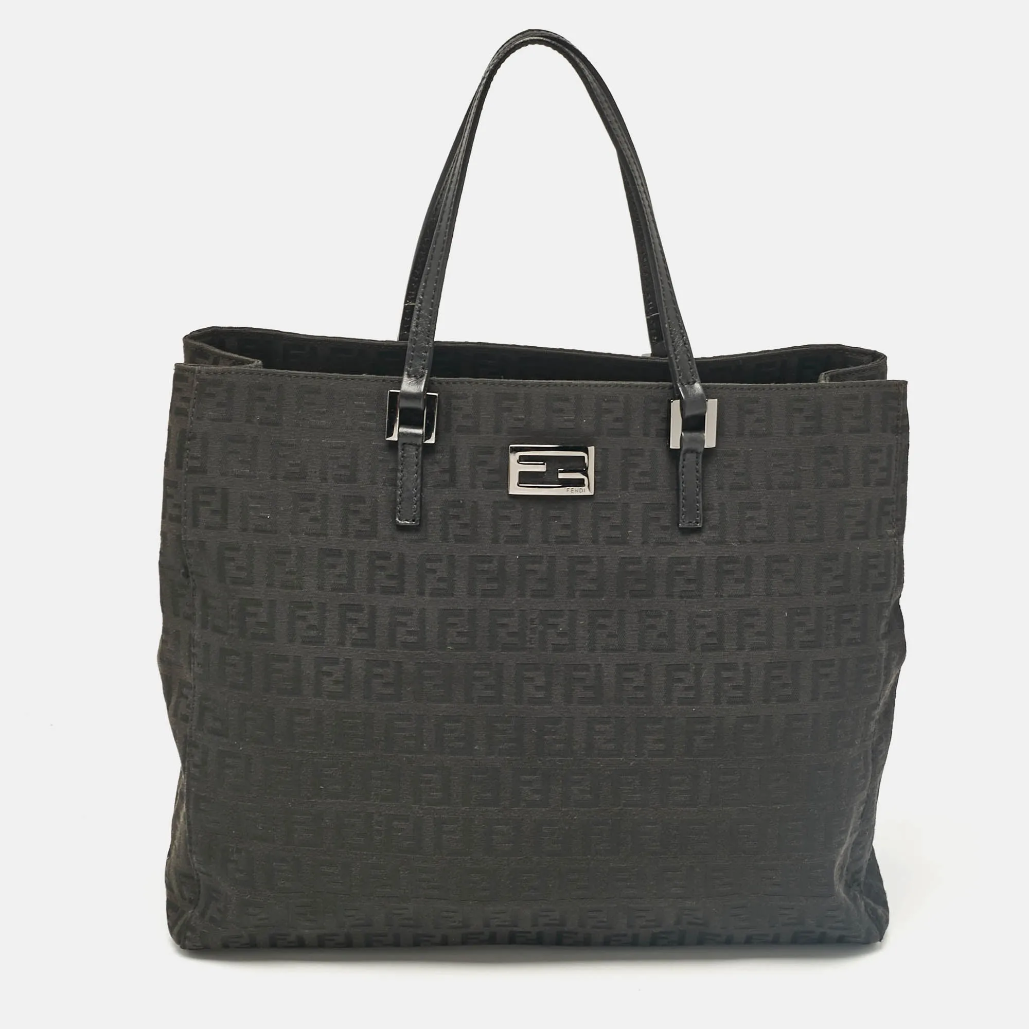 Fendi Black Zucchino Fabric And Leather Tote