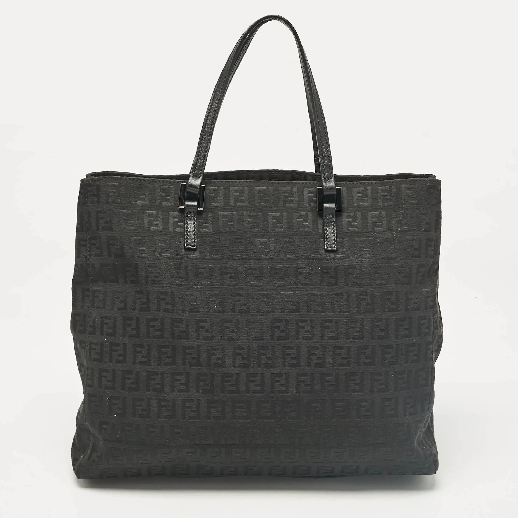 Fendi Black Zucchino Fabric And Leather Tote