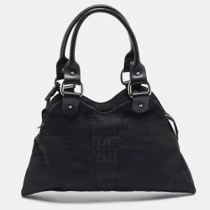 Fendi Black Zuchinno Fabric And Leather Devil Trapezio Tote