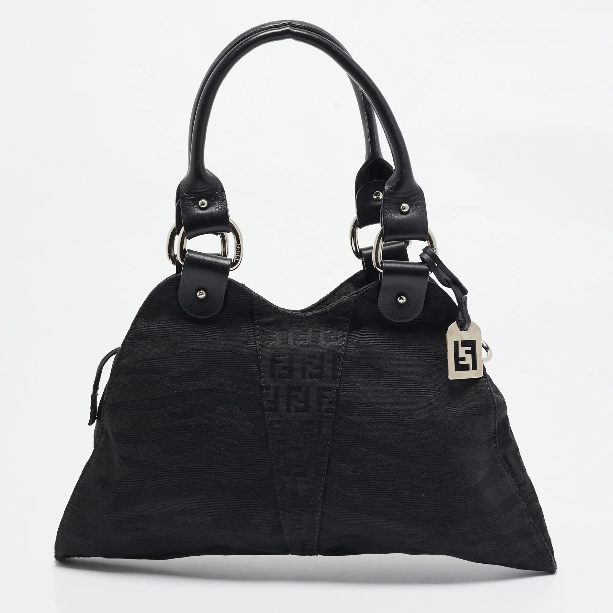 Fendi Black Zuchinno Fabric And Leather Devil Trapezio Tote