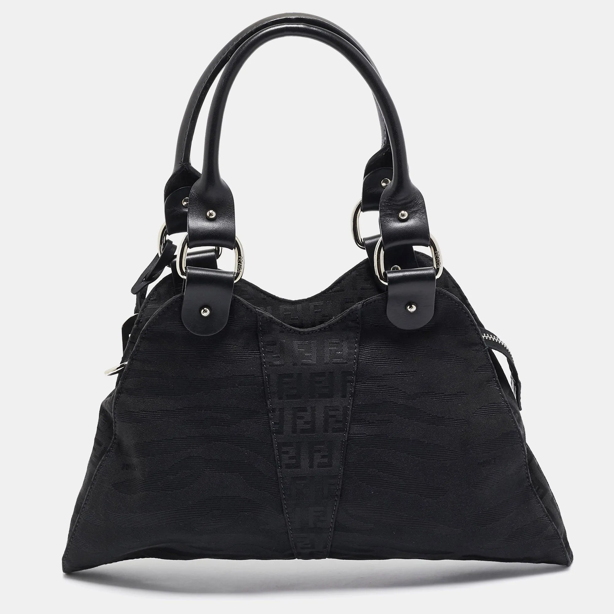 Fendi Black Zuchinno Fabric And Leather Devil Trapezio Tote