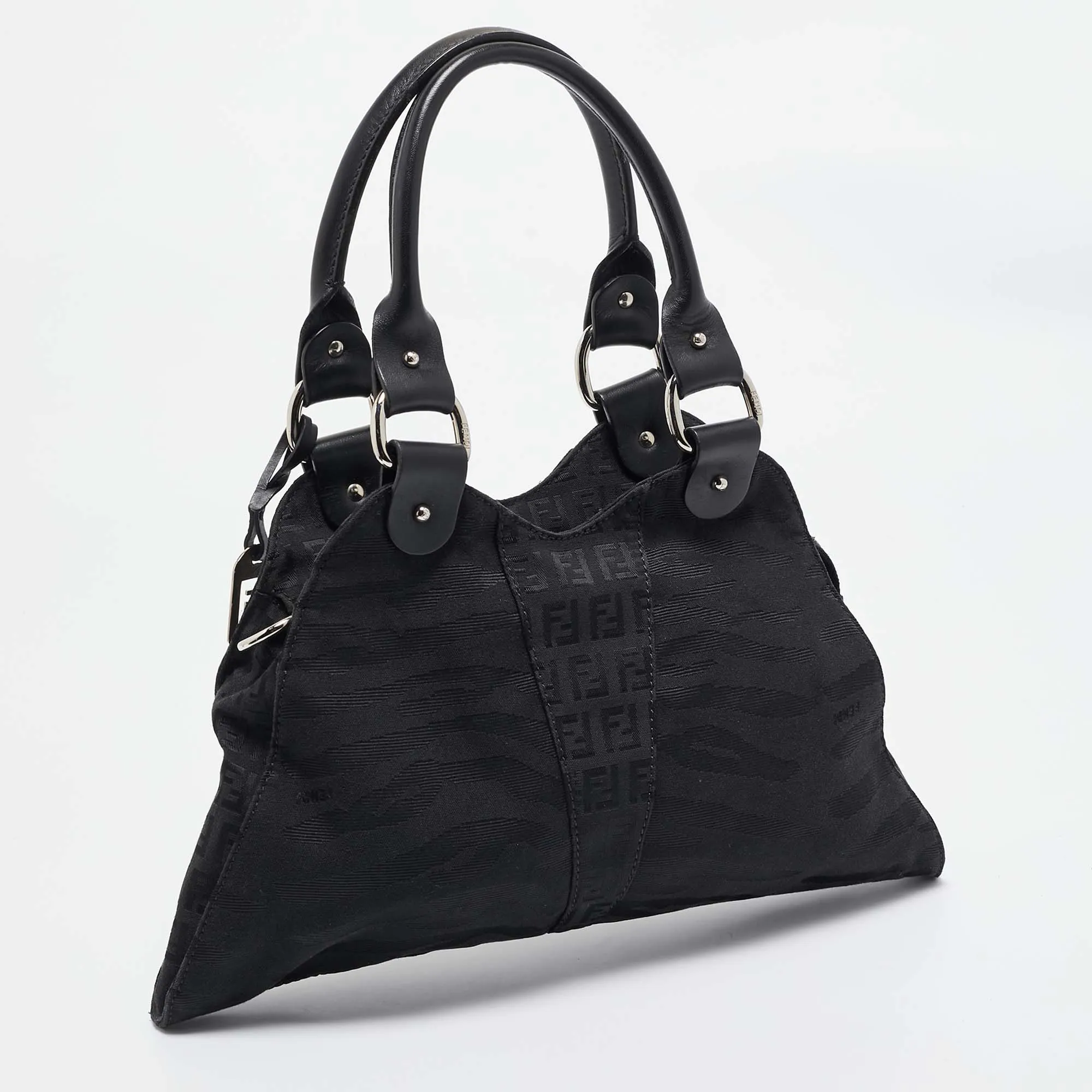 Fendi Black Zuchinno Fabric And Leather Devil Trapezio Tote