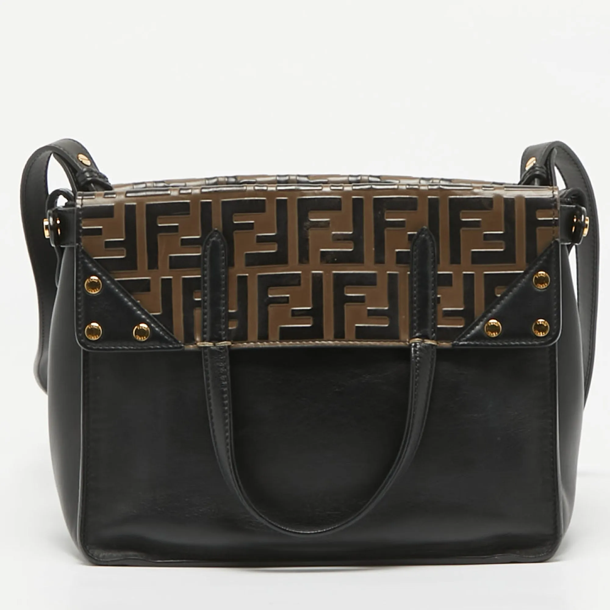 Fendi Black/brown Ff Leather Grace Flip Tote
