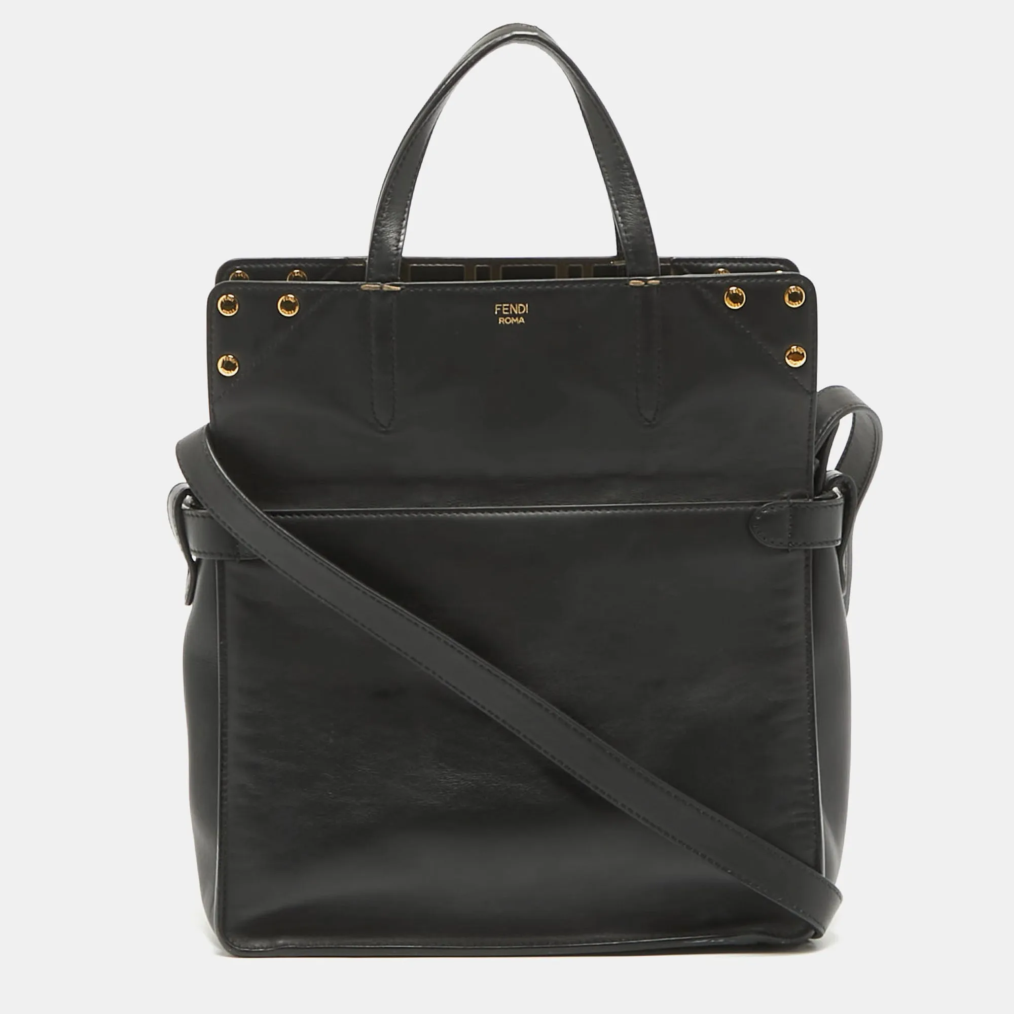 Fendi Black/brown Ff Leather Grace Flip Tote