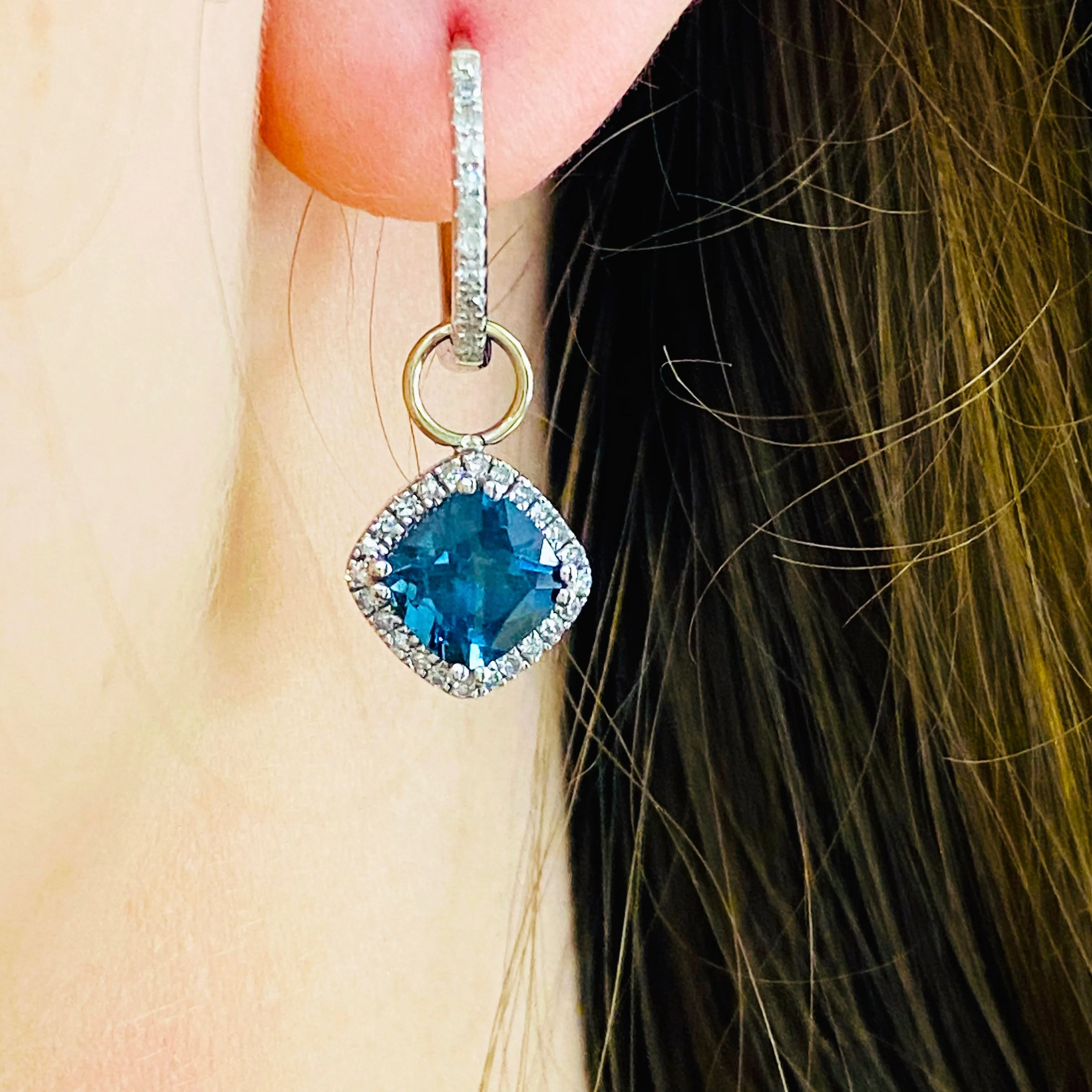 Gemstone & Diamond Halo Cushion Earring Charms