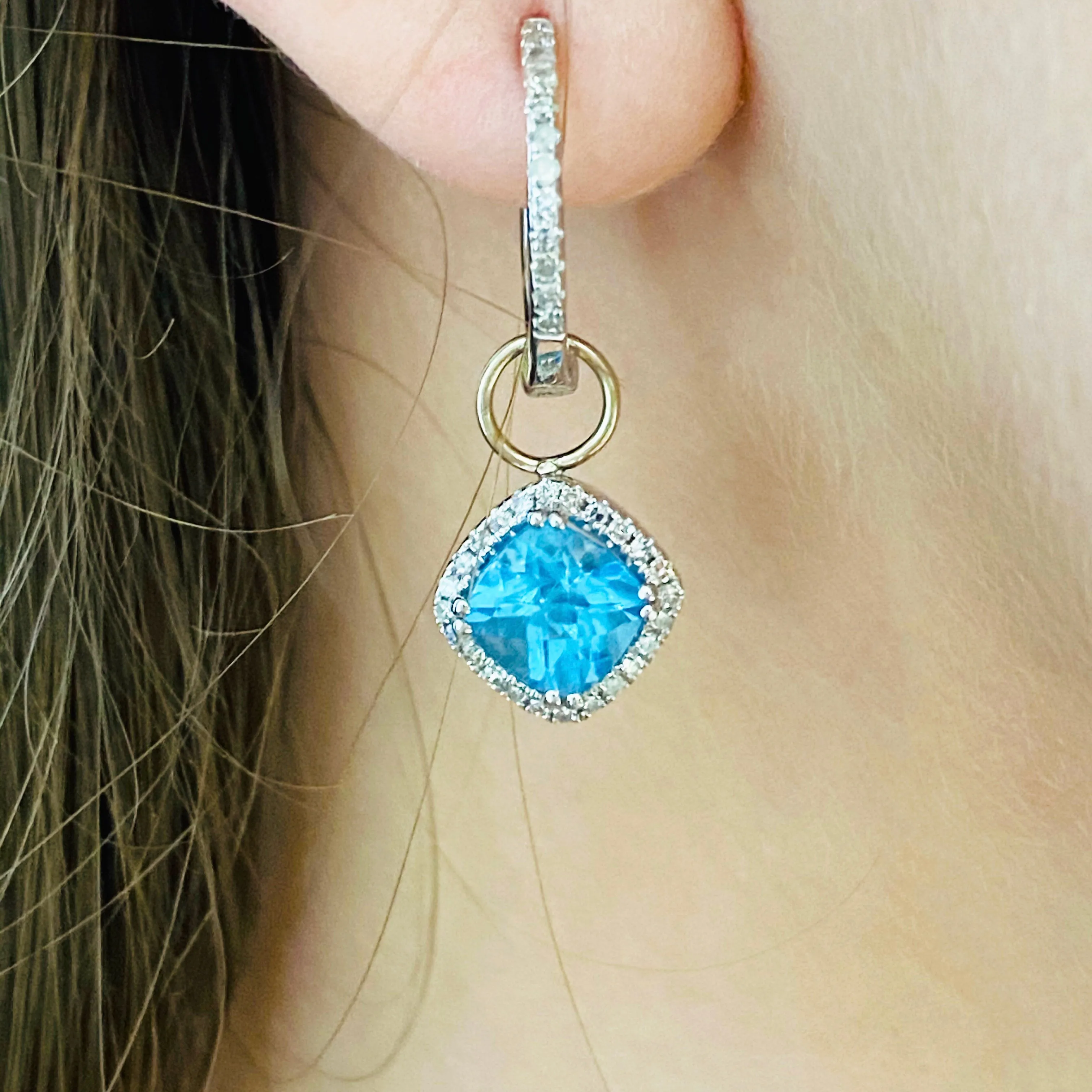 Gemstone & Diamond Halo Cushion Earring Charms