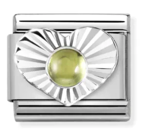 Gemstones - Peridot in Heart Silver Charm