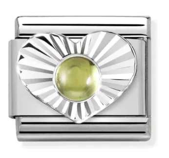Gemstones - Peridot in Heart Silver Charm