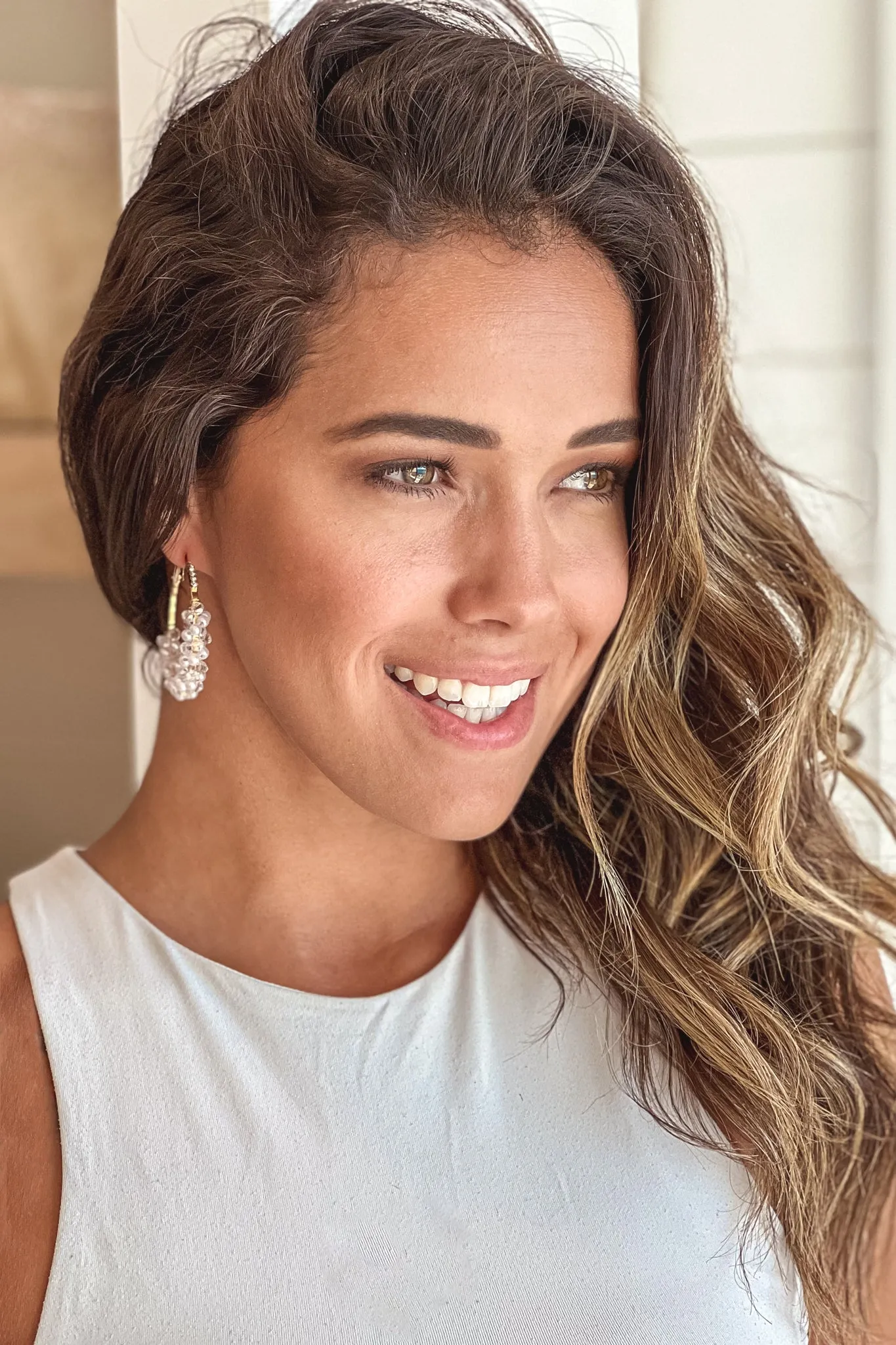 Gold Hoop Earrings With Glass Bead And Pearls