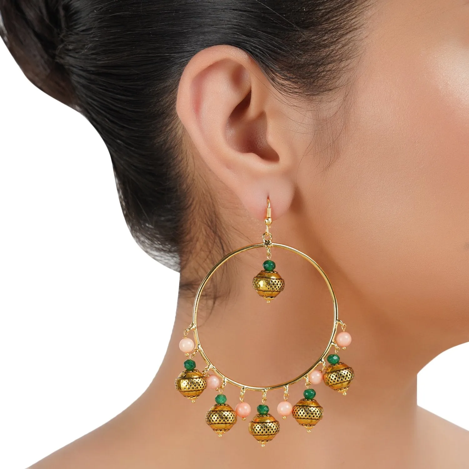 Gold Plated Balan Pink Coral Gold Beads Hoops