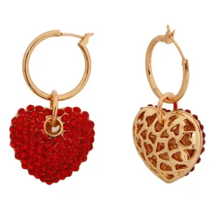 Gold Plated Hoop Earrings Red Heart Dangle