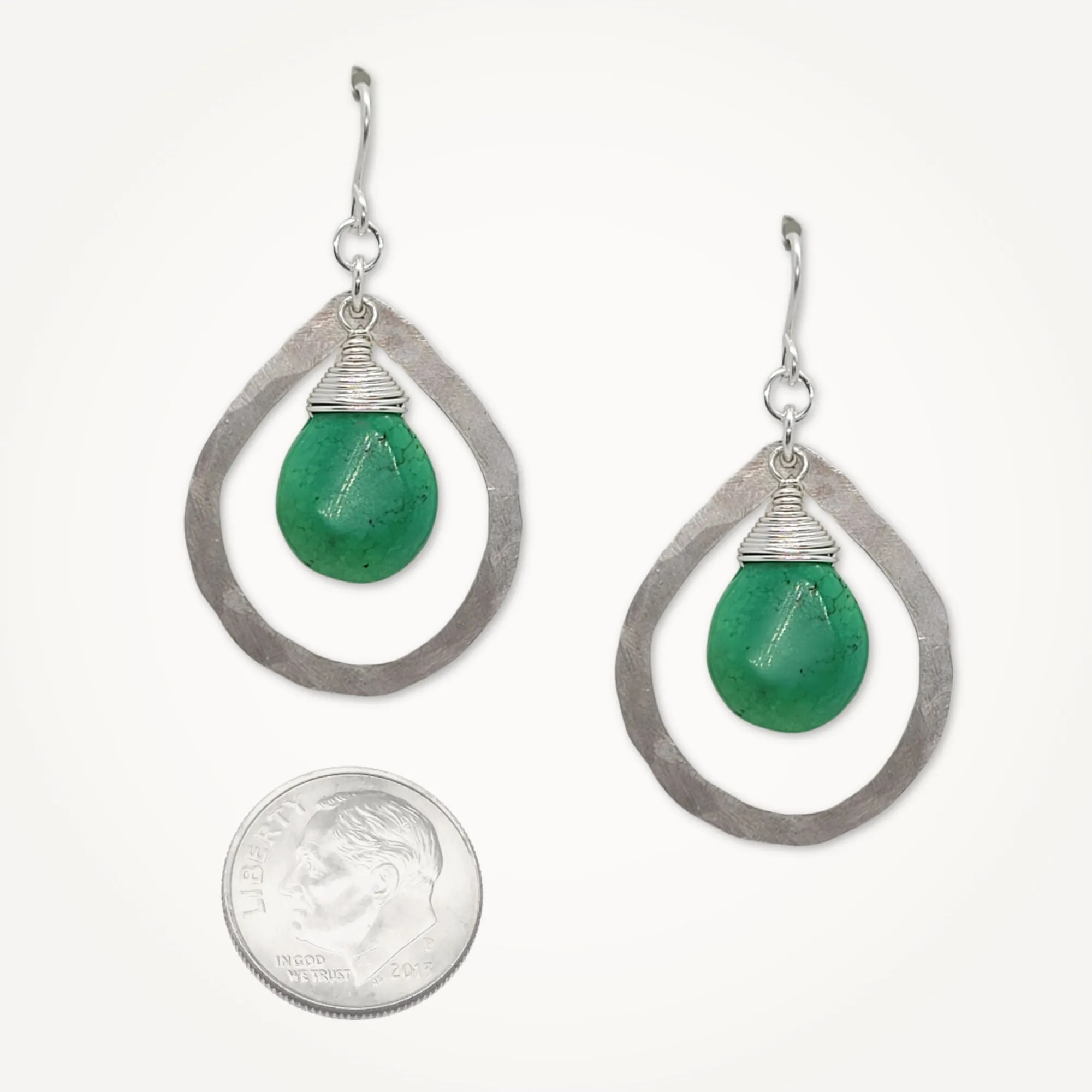 Green Turquoise Earrings | Organic Sterling Silver Teardrop