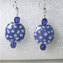 Handmade Bead Kazuri Earring in Cream Lilac or Blue