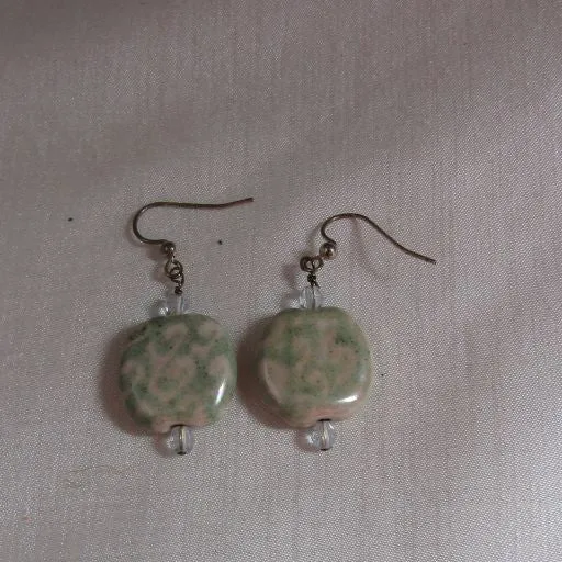 Handmade Bead Kazuri Earring in Cream Lilac or Blue