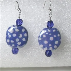 Handmade Bead Kazuri Earring in Cream Lilac or Blue